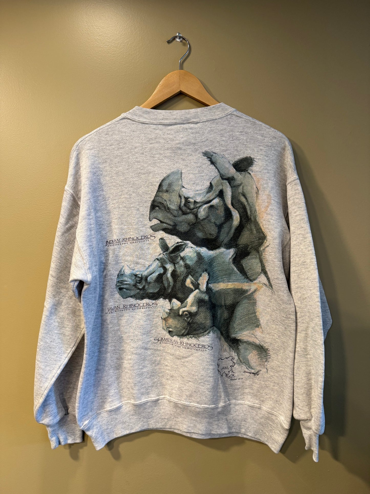 Vintage African & Asian Rhinoceros Species Crewneck Sweatshirt- M