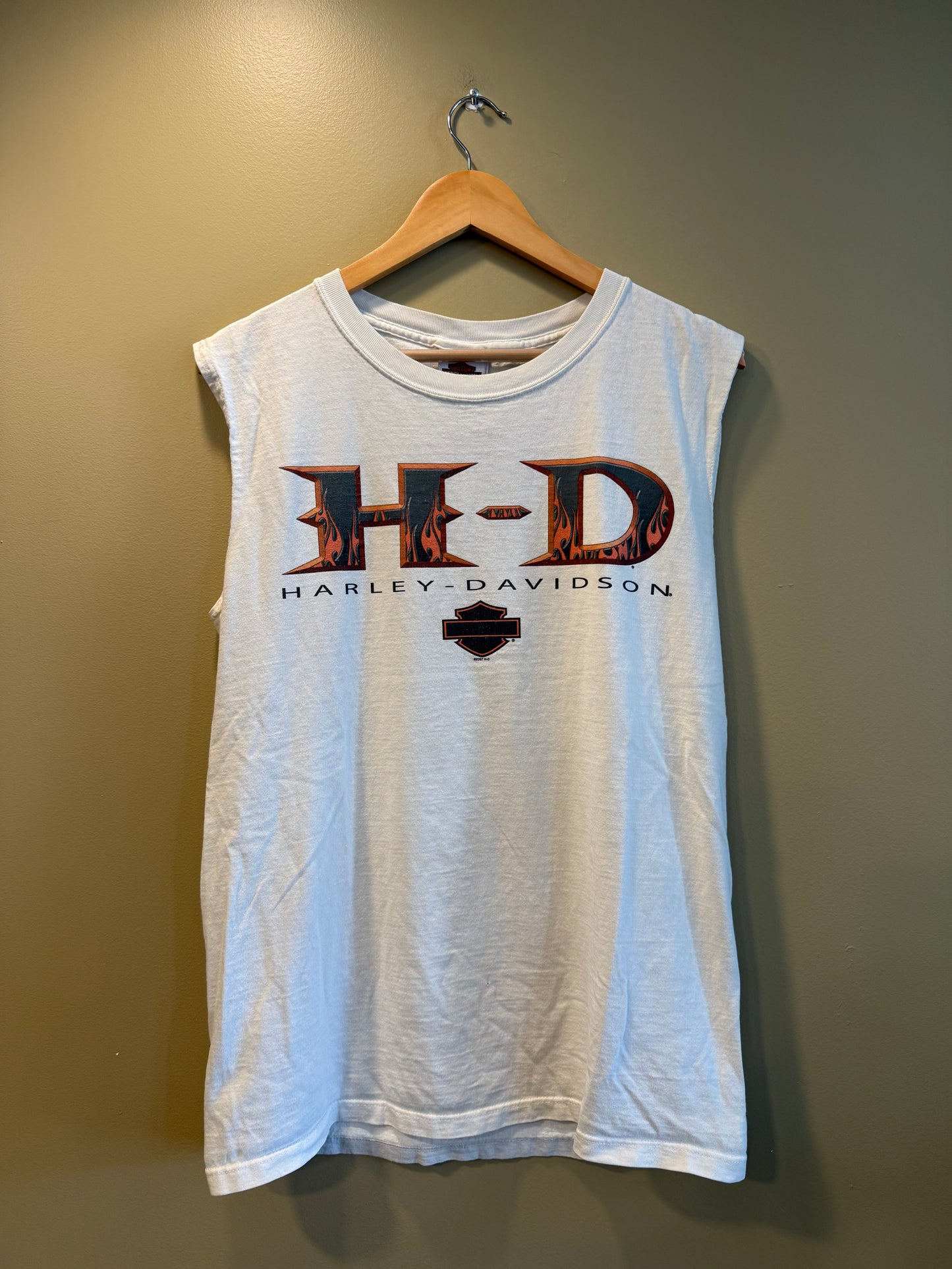 Vintage Harley Davidson Alaska White Flames Cutoff Tank Top- M