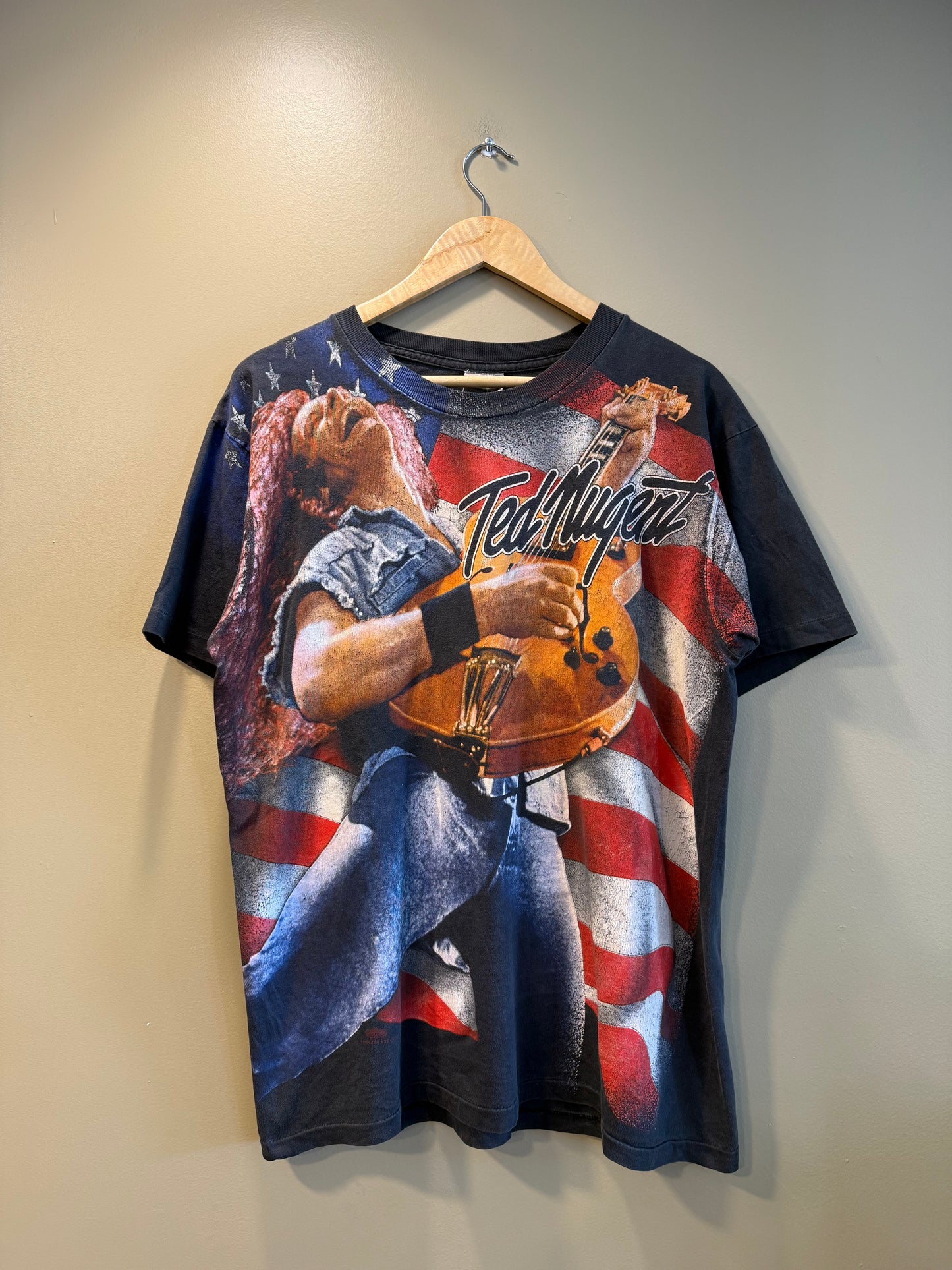 Vintage Ted Nugent All Over Print One Nation Tour T-Shirt- L