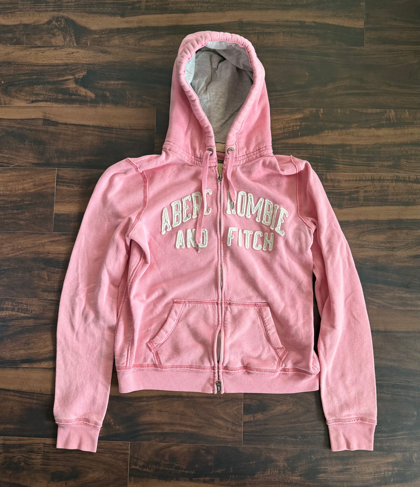Vintage Y2K Abercrombie & Fitch Pink Embossed Zip-Up Hoodie Sweatshirt- M