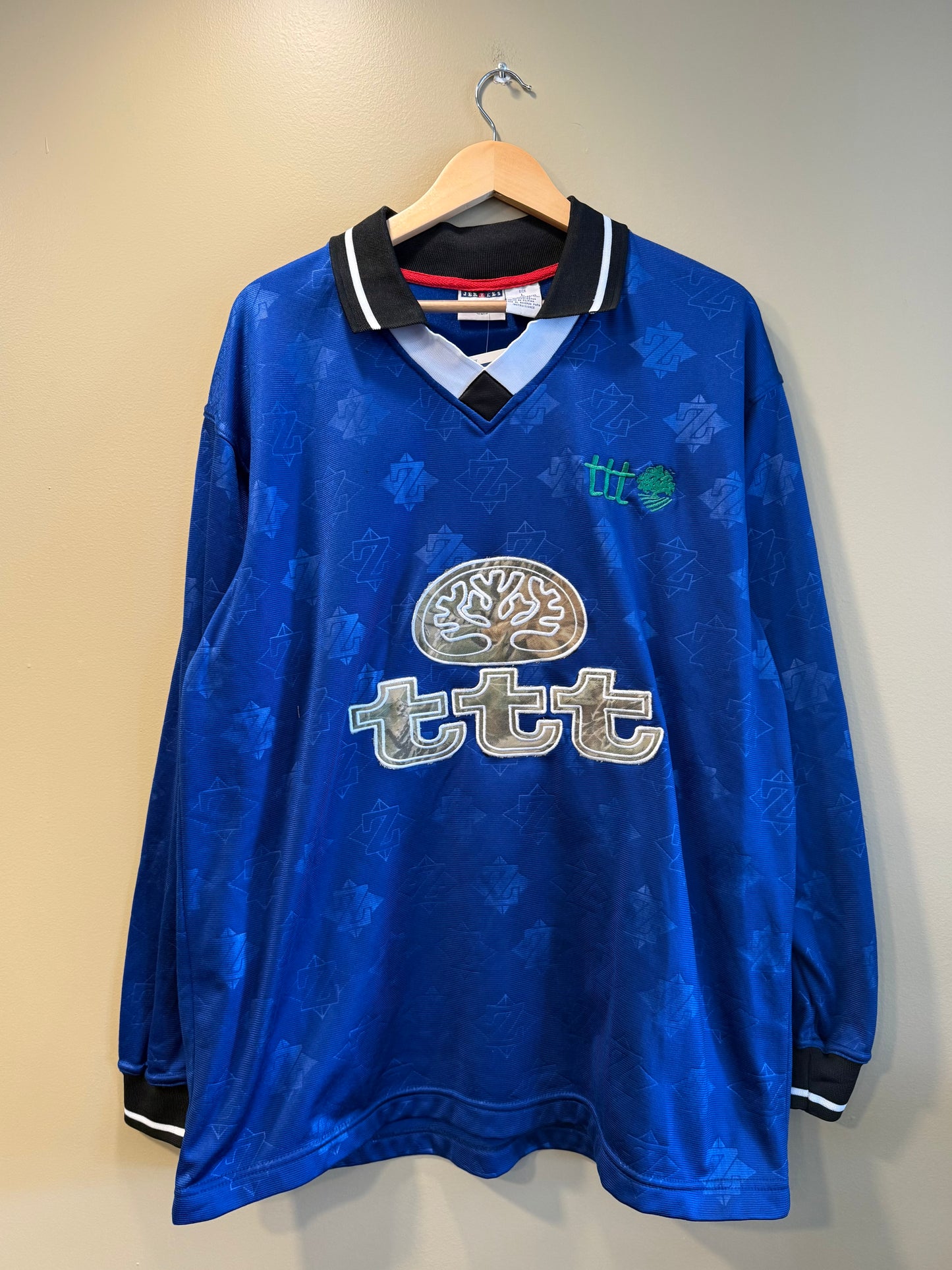 TTT Jerzees Blue Long Sleeve Collared Football Soccer Jersey- L
