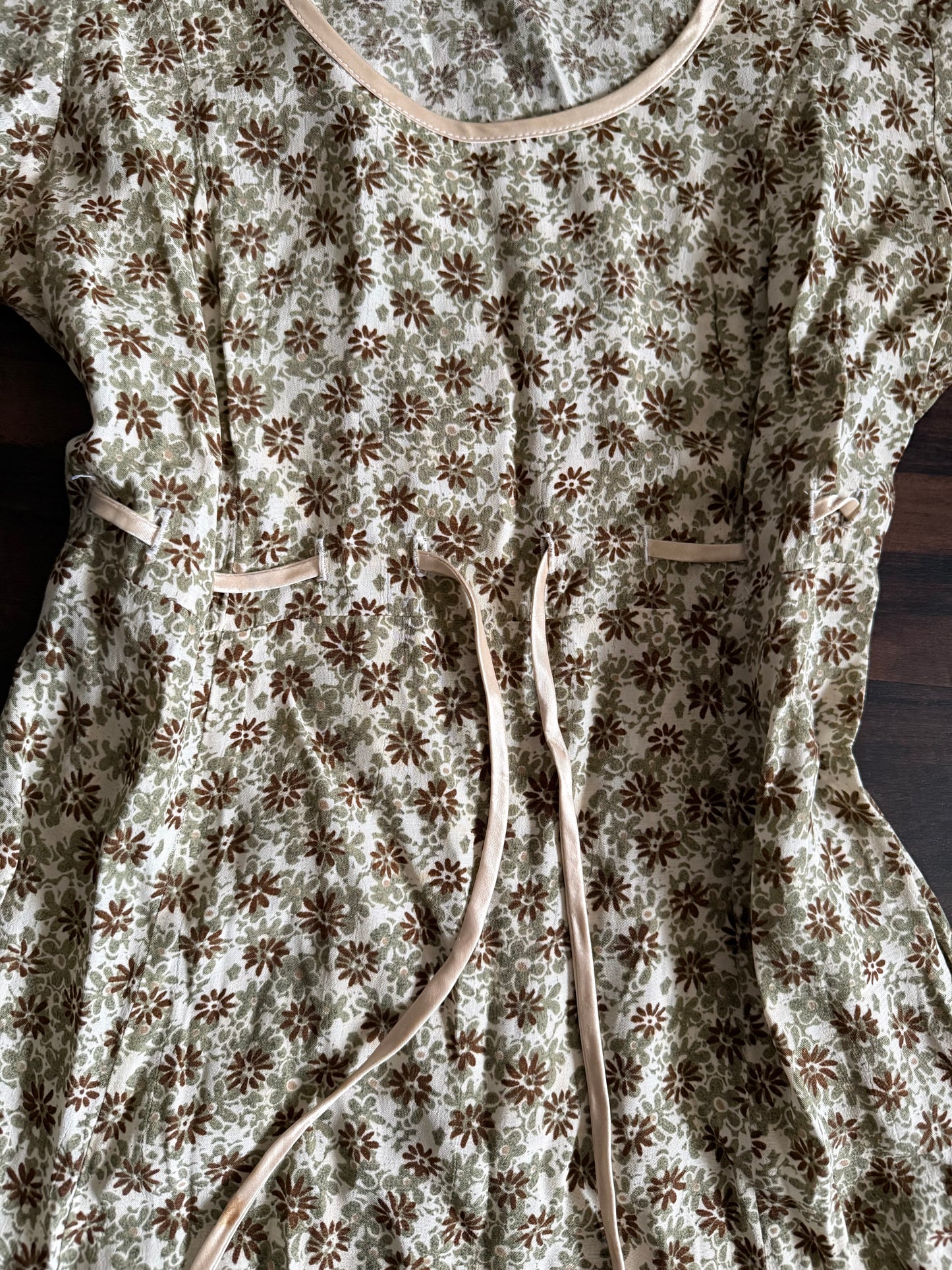 Vintage Green & Brown Floral Dress- M