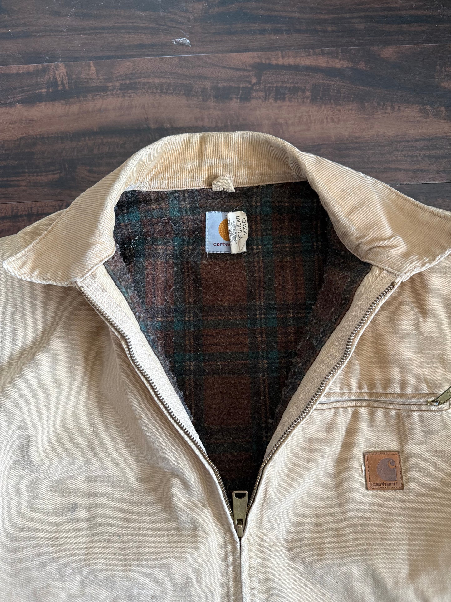 Vintage Carhartt J43WET Tan Flannel Lined Detroit Jacket- L