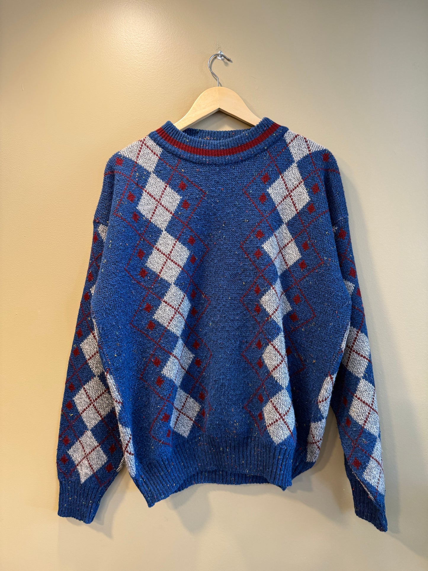 Vintage Blue & White Patterned Sweater- L
