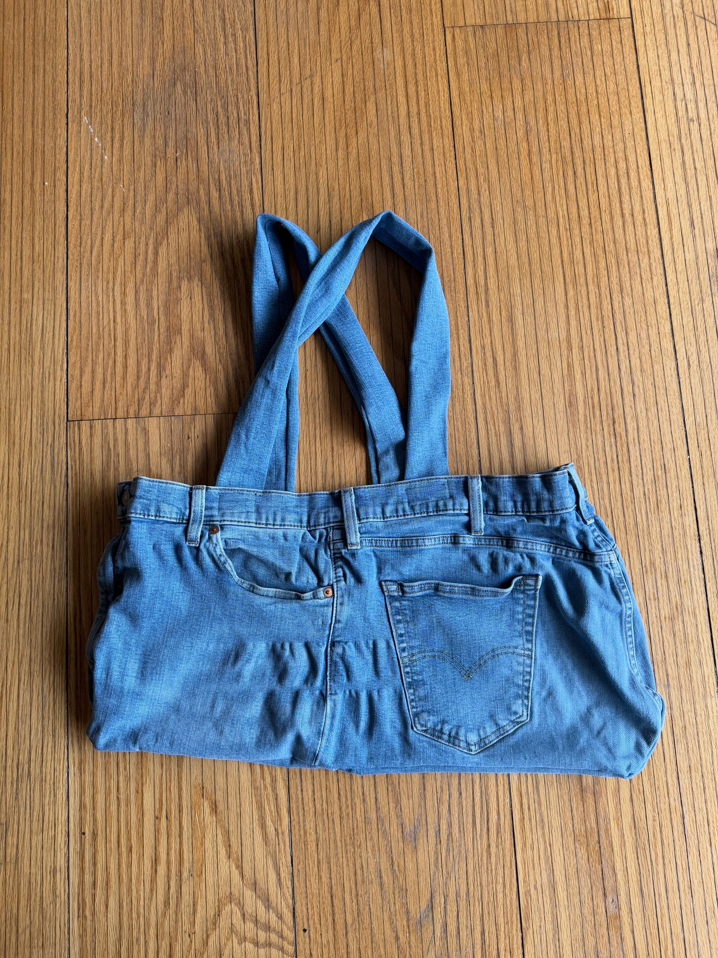 Re-Worked Levi’s Light Wash Blue Denim Jeans Tote Bag