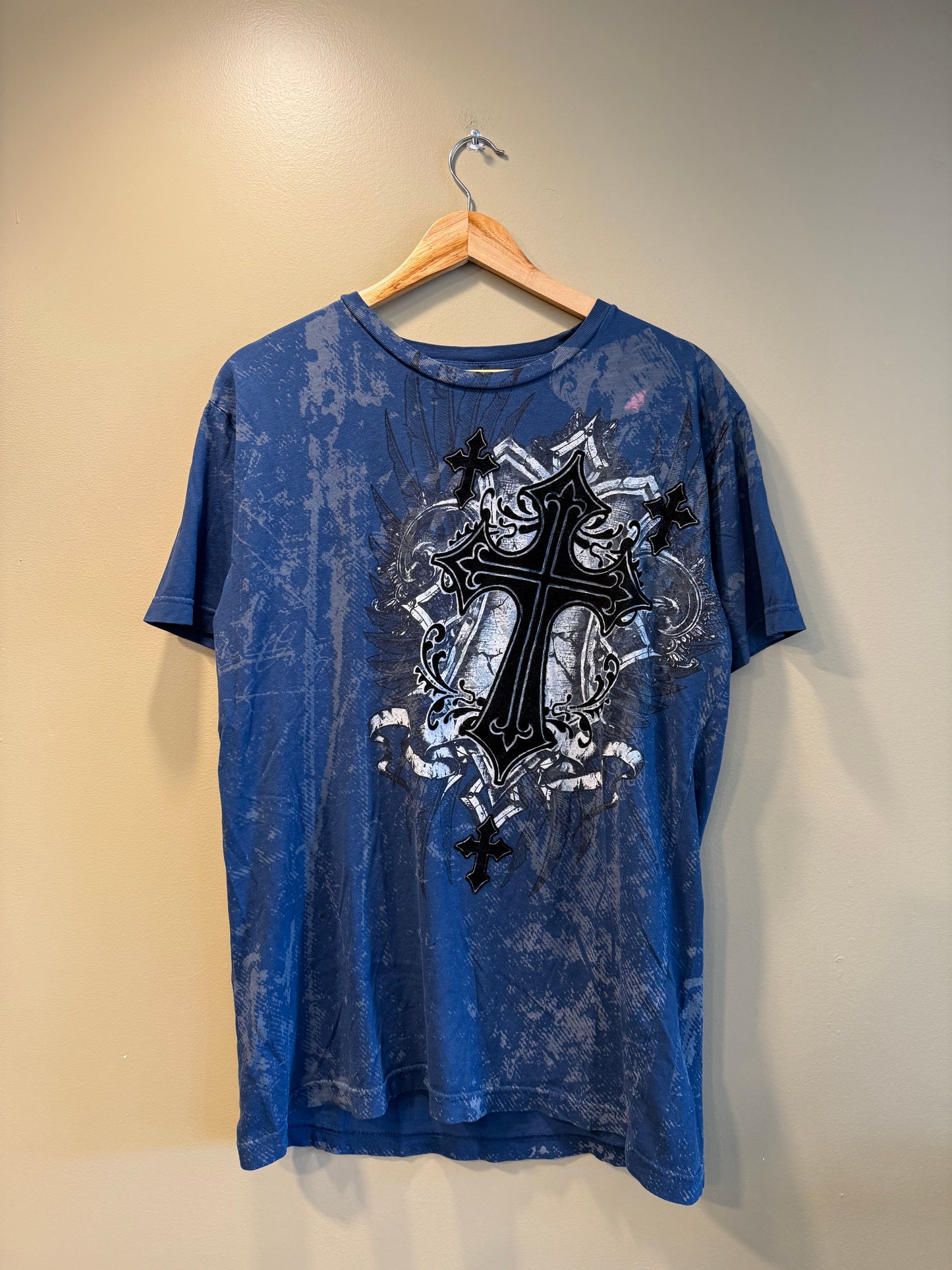 Vintage Y2K Raw Skate Salvation Blue Cross T-Shirt- M