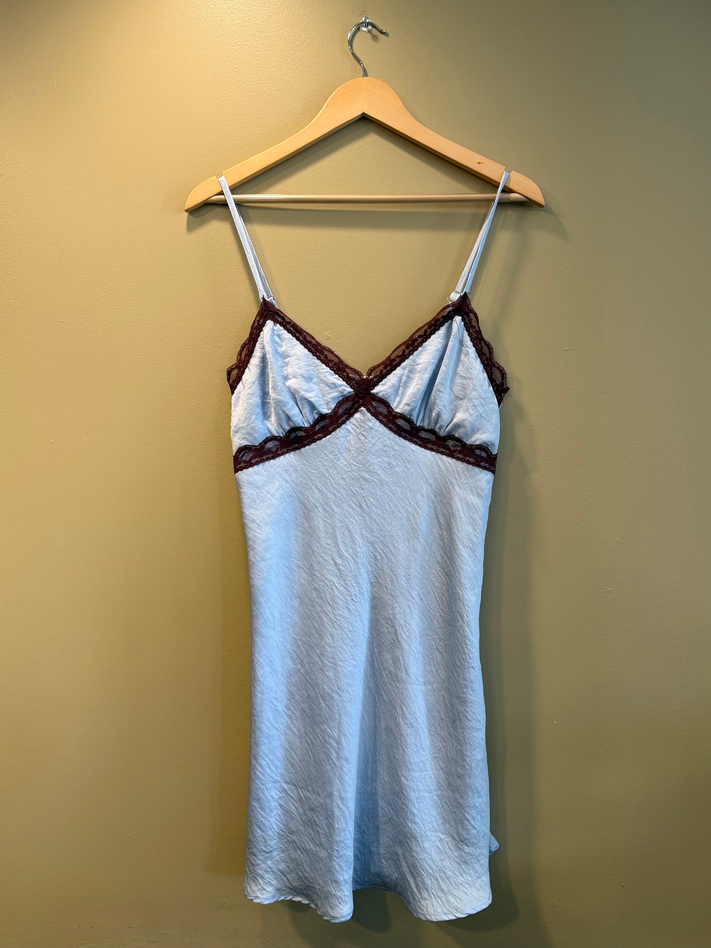 Vintage Y2K Lacy Blue & Brown Slip Dress Top- M