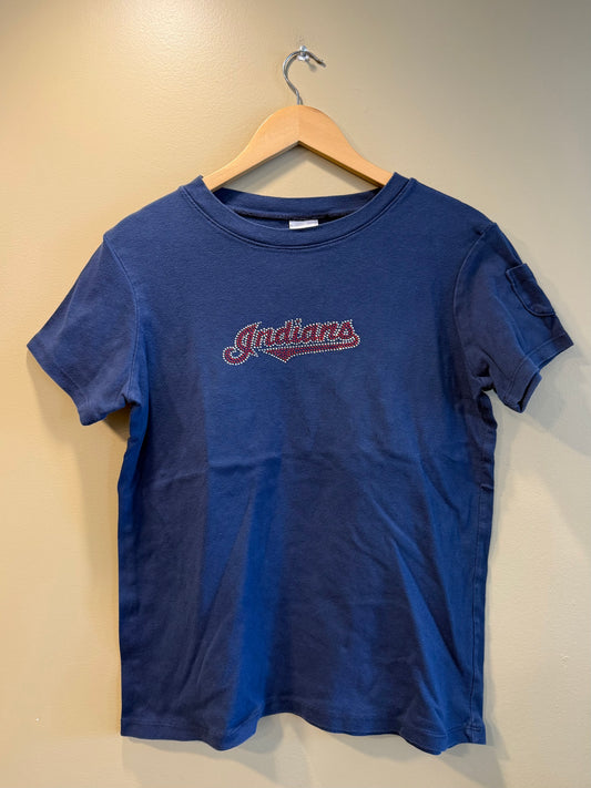 Vintage Y2K Cleveland Indians Women’s Bedazzled Baby Tee T-Shirt- L