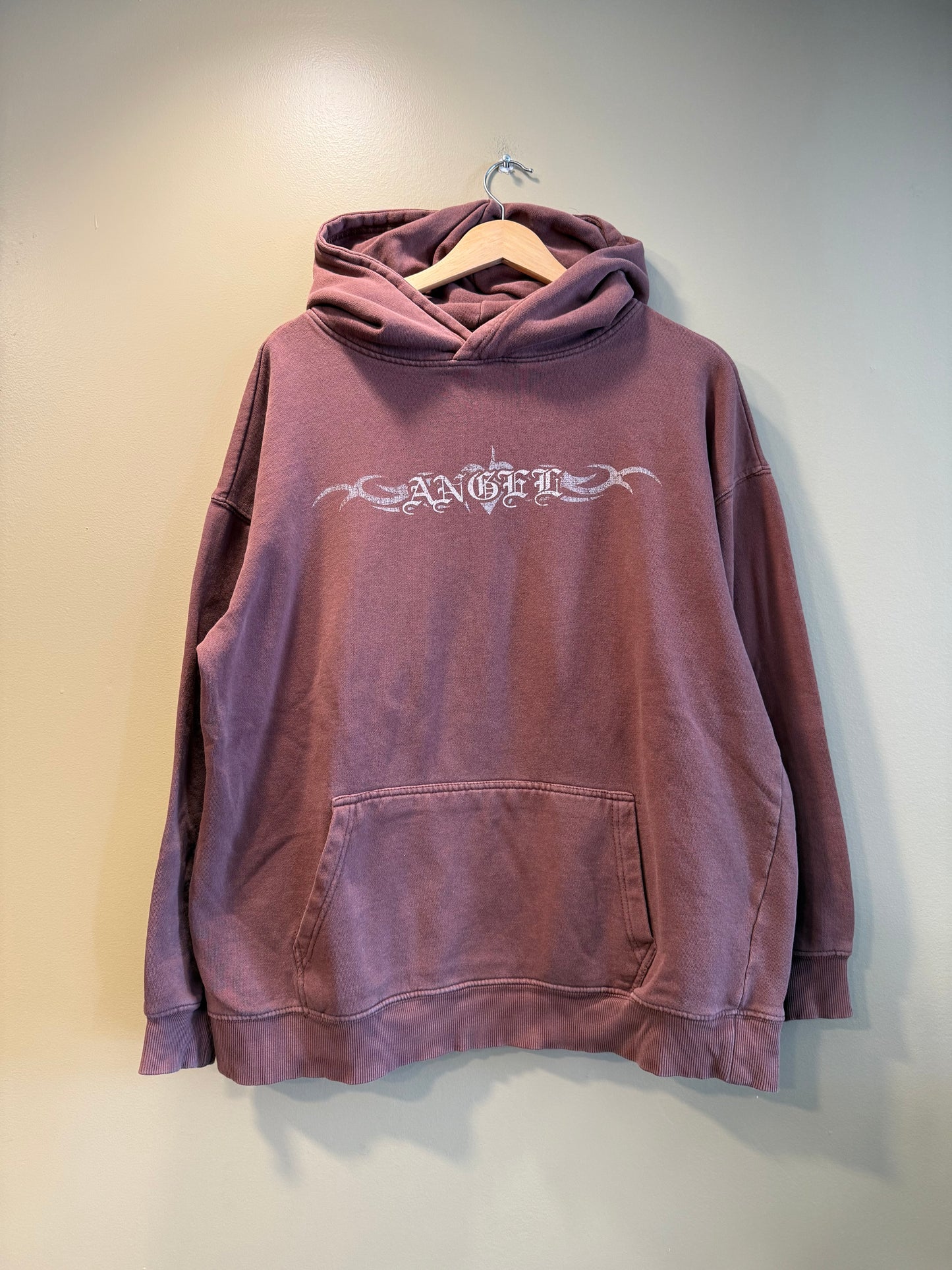Angel Gothic Print Brown Hoodie Sweatshirt- L