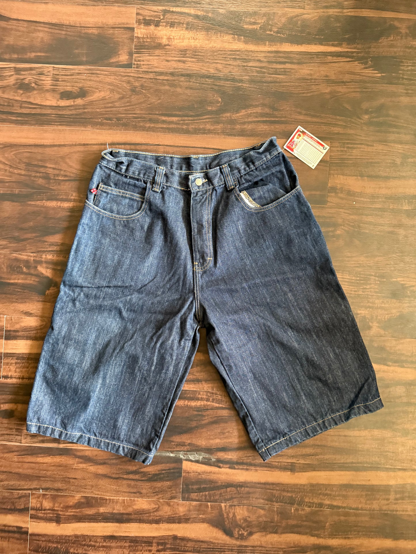 Vintage Y2K Platinum Fubu Rudy Baggy Dark Wash Carpenter Denim Jean Shorts- 34