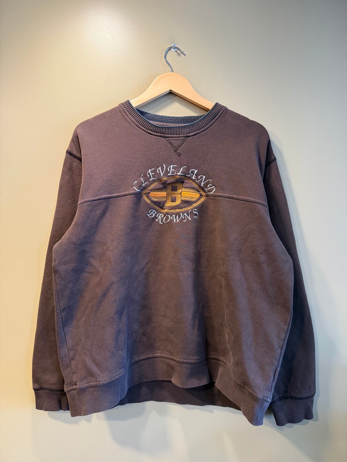 Vintage Cleveland Browns Brown Embroidered Crewneck Sweatshirt- L