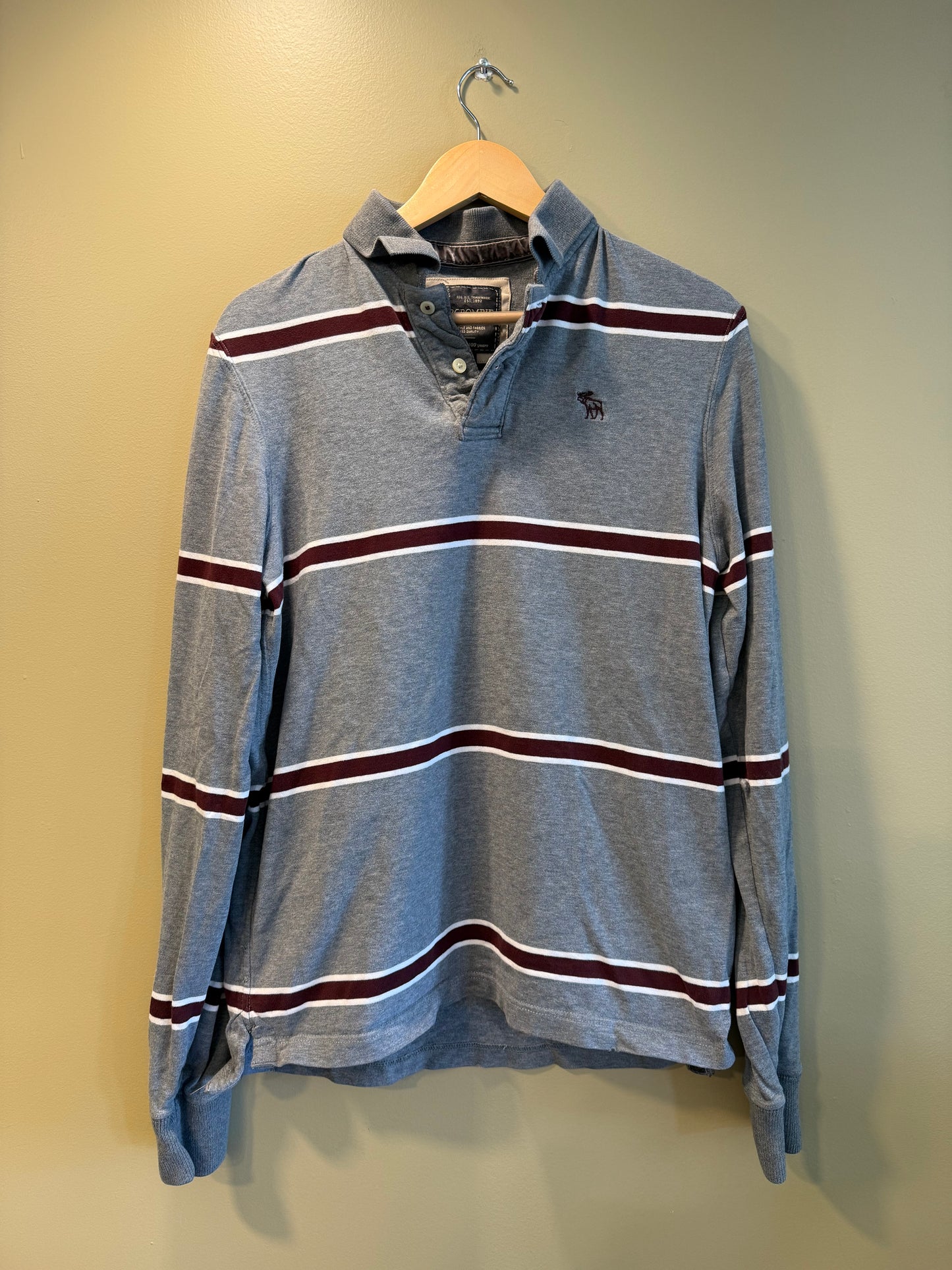 Vintage Abercrombie & Fitch Gray Long Sleeve Polo Shirt- M