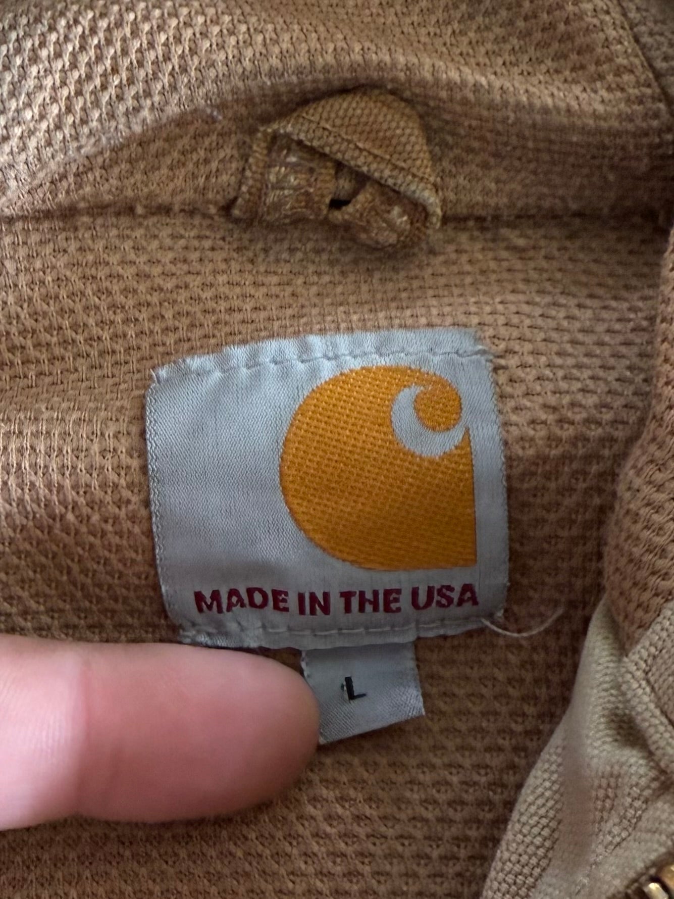 Vintage Carhartt Made In USA Hooded Tan Jacket- L