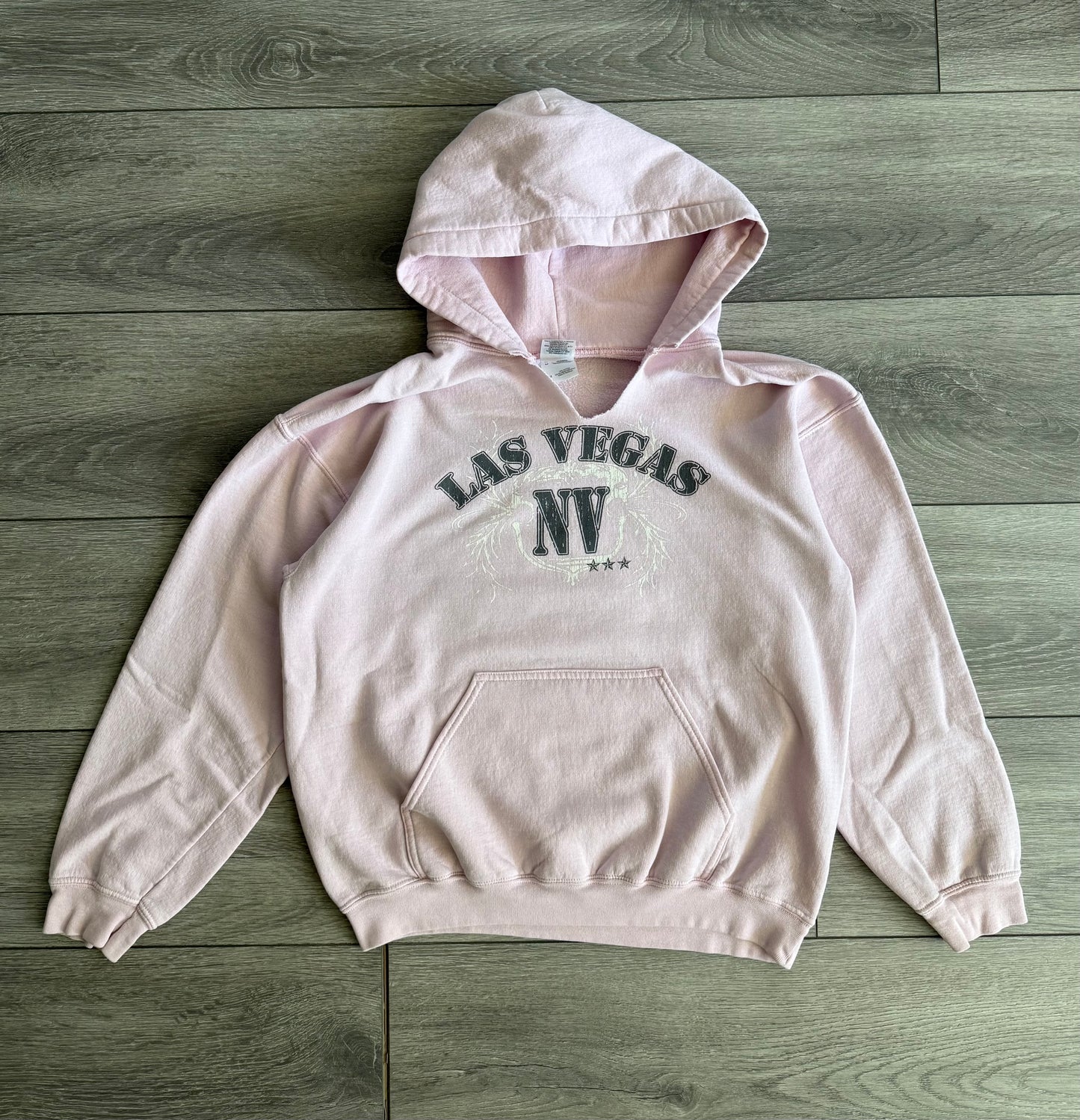 Vintage Y2K Las Vegas NV Light Pink Chopped Hoodie Sweatshirt- M