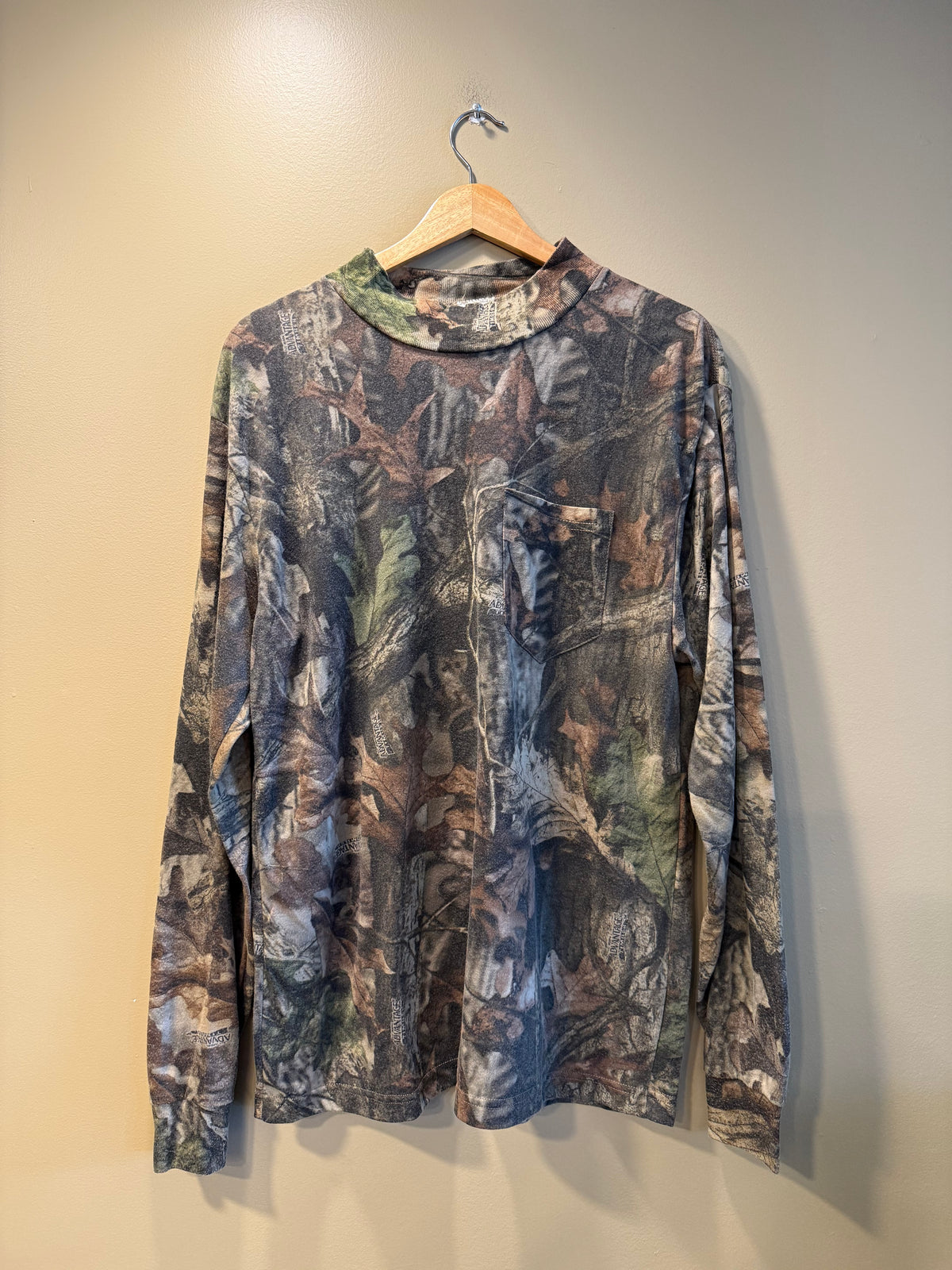 Vintage Morgan Outdoors Tree Camo Mock Neck Long-Sleeve T-Shirt- L