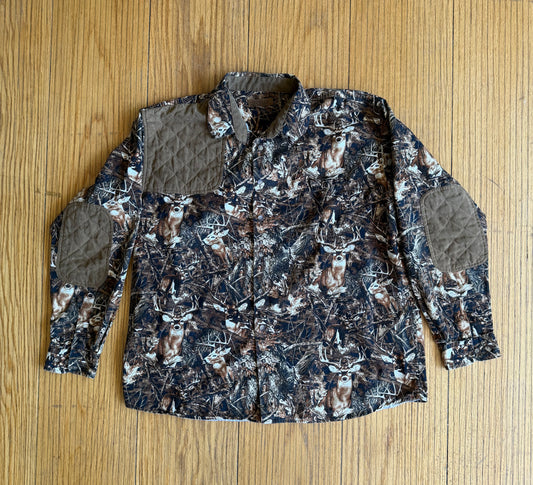 Vintage Deer Real Tree Camouflage Button-Up Long Sleeve Shirt- XL