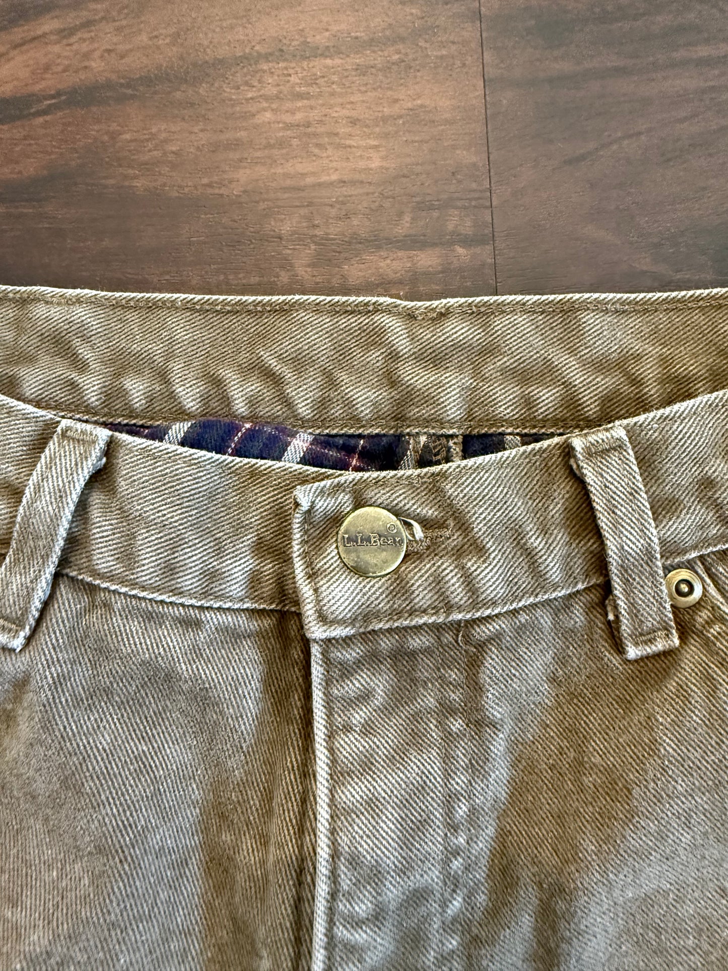 Vintage L.L. Bean Flannel Lined Green Cotton Canvas Pants- 32x33
