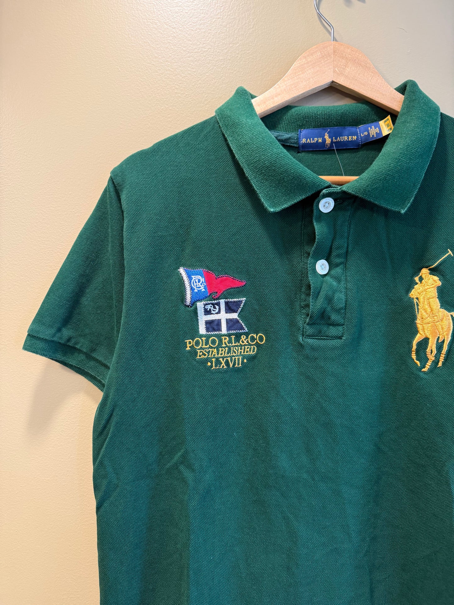 Vintage Polo Ralph Lauren Green Big Pony Polo Shirt- M