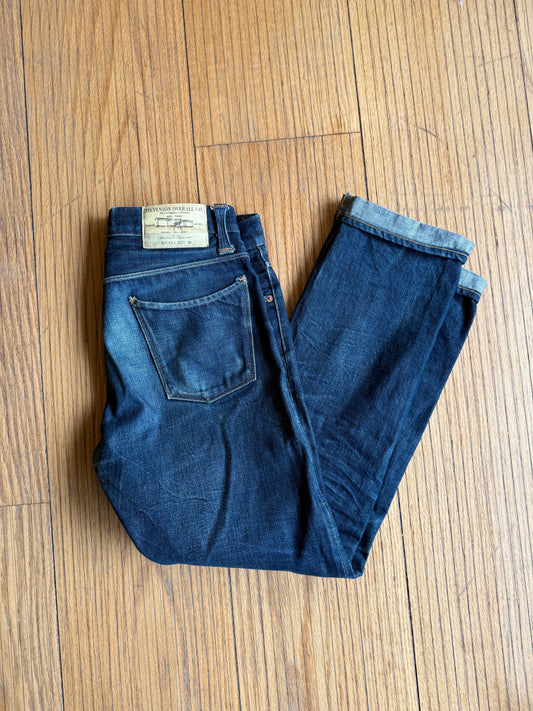 Vintage Stevenson Overall Co. Japanese Selvedge Denim Dark Wash Button Fly Blue Jeans- 29x29