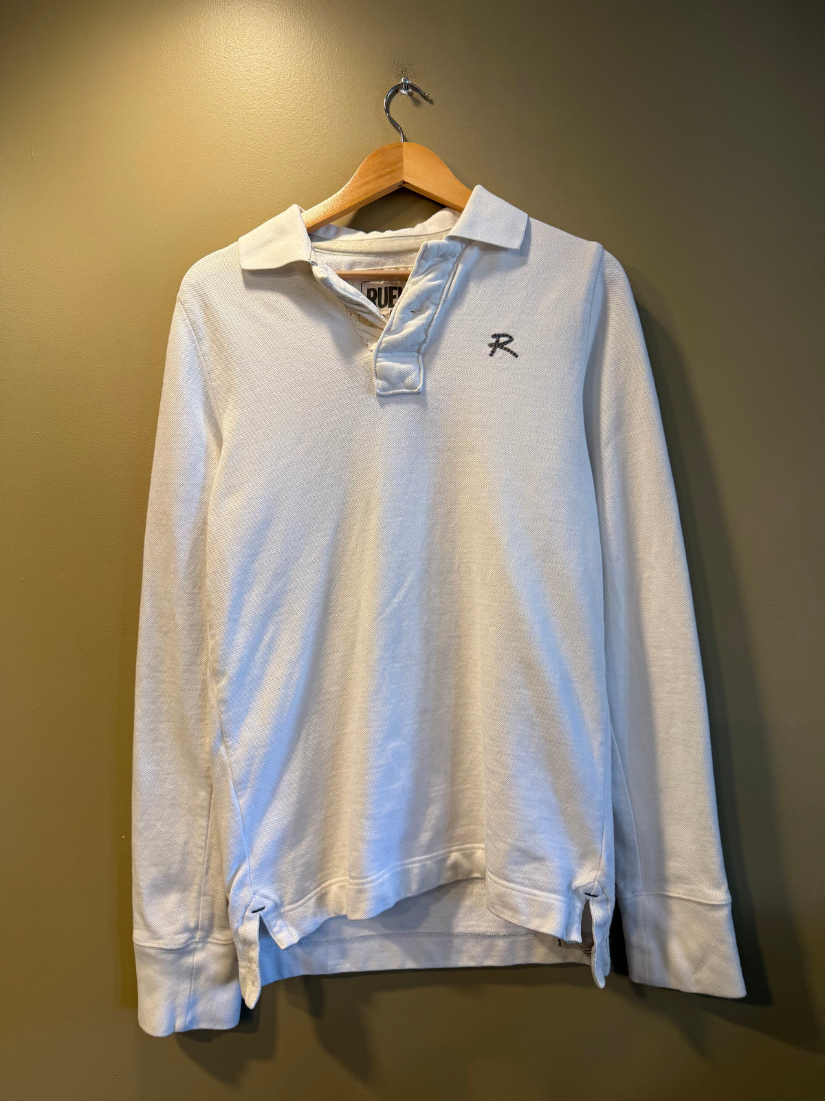Vintage Ruehl White Collared Long Sleeve Polo Shirt- S