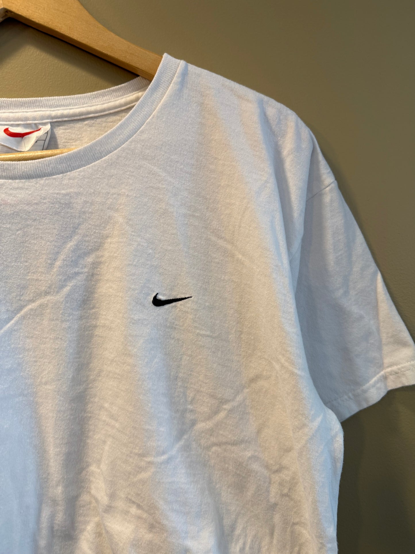 Vintage Nike Cropped White Swoosh T-Shirt- L