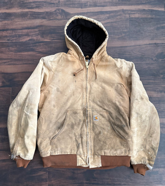 Vintage Carhartt J140 BRN Hooded Zip-Up Tan Jacket- L