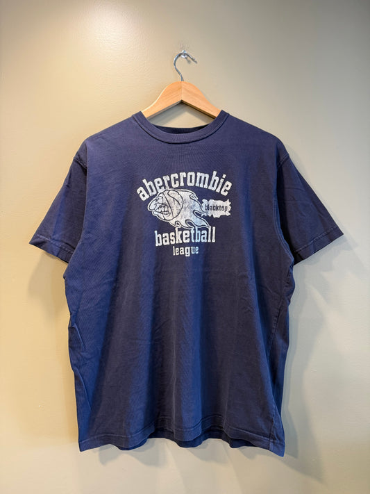 Vintage Abercrombie & Fitch Basketball League Navy Blue T-Shirt- XL