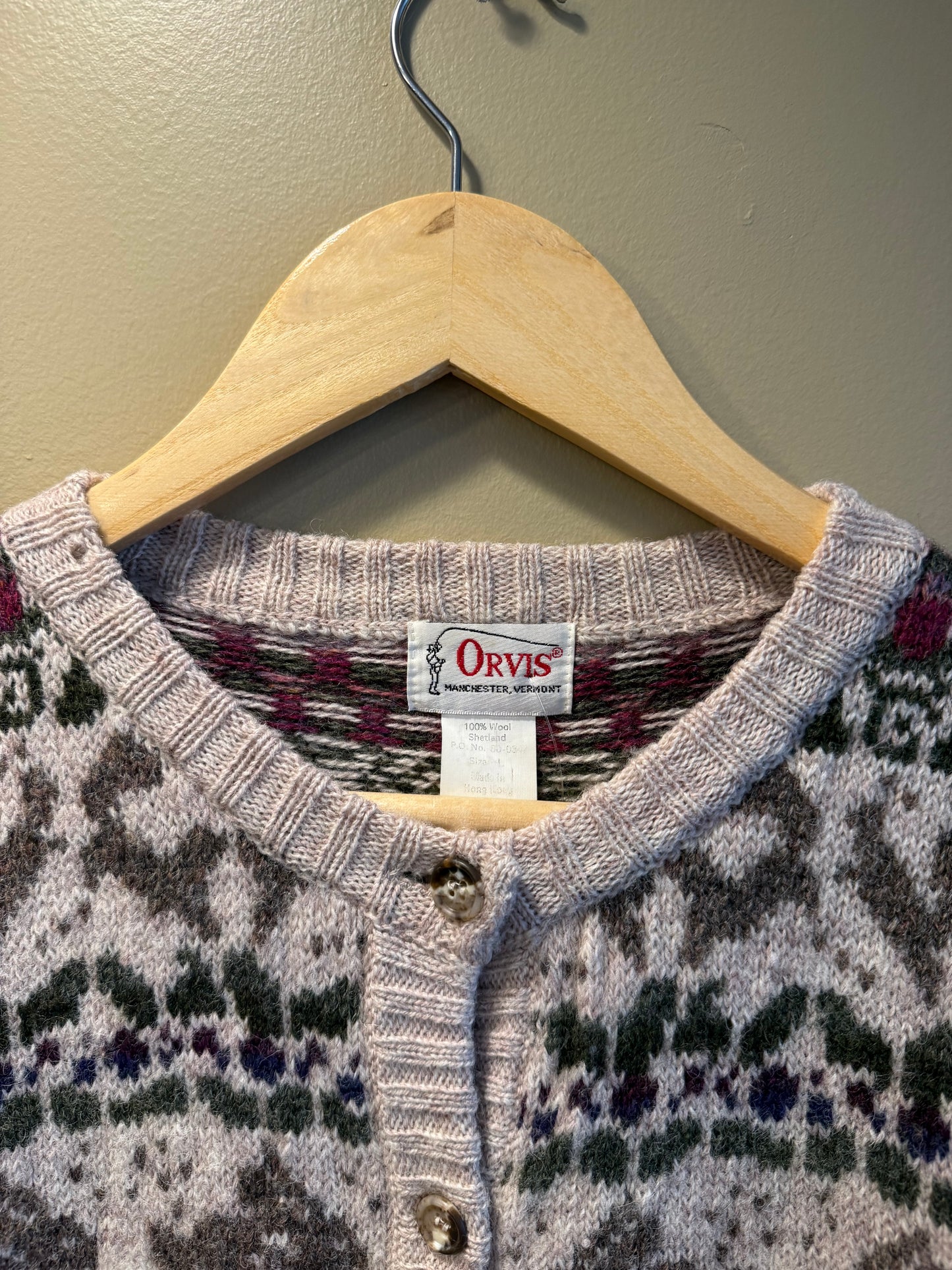 Vintage Orvis Wool Bunnies & Flowers Cardigan Sweater- L
