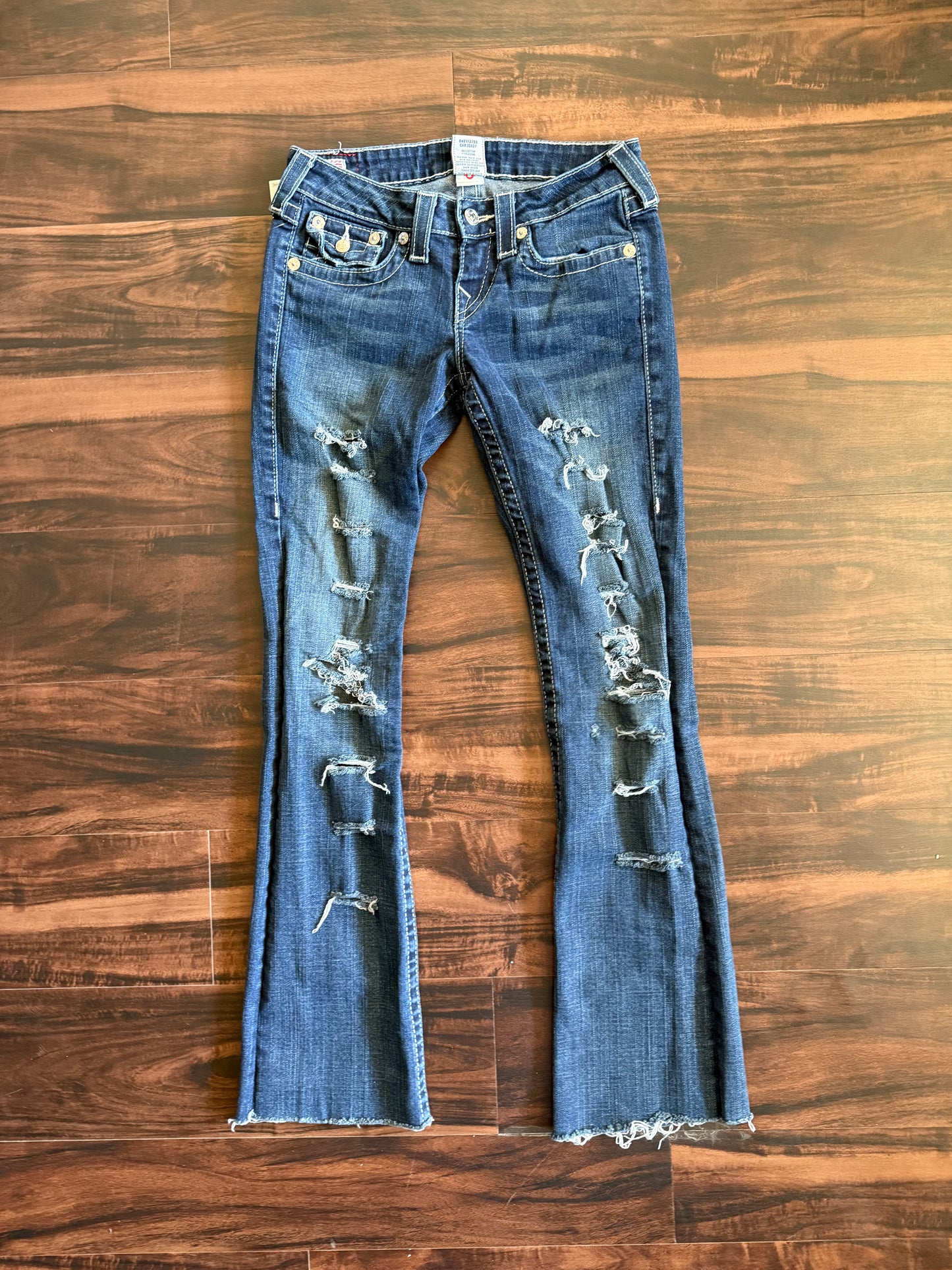 Vintage True Religion Dark Wash Distressed Flare Denim Jeans- 28x31
