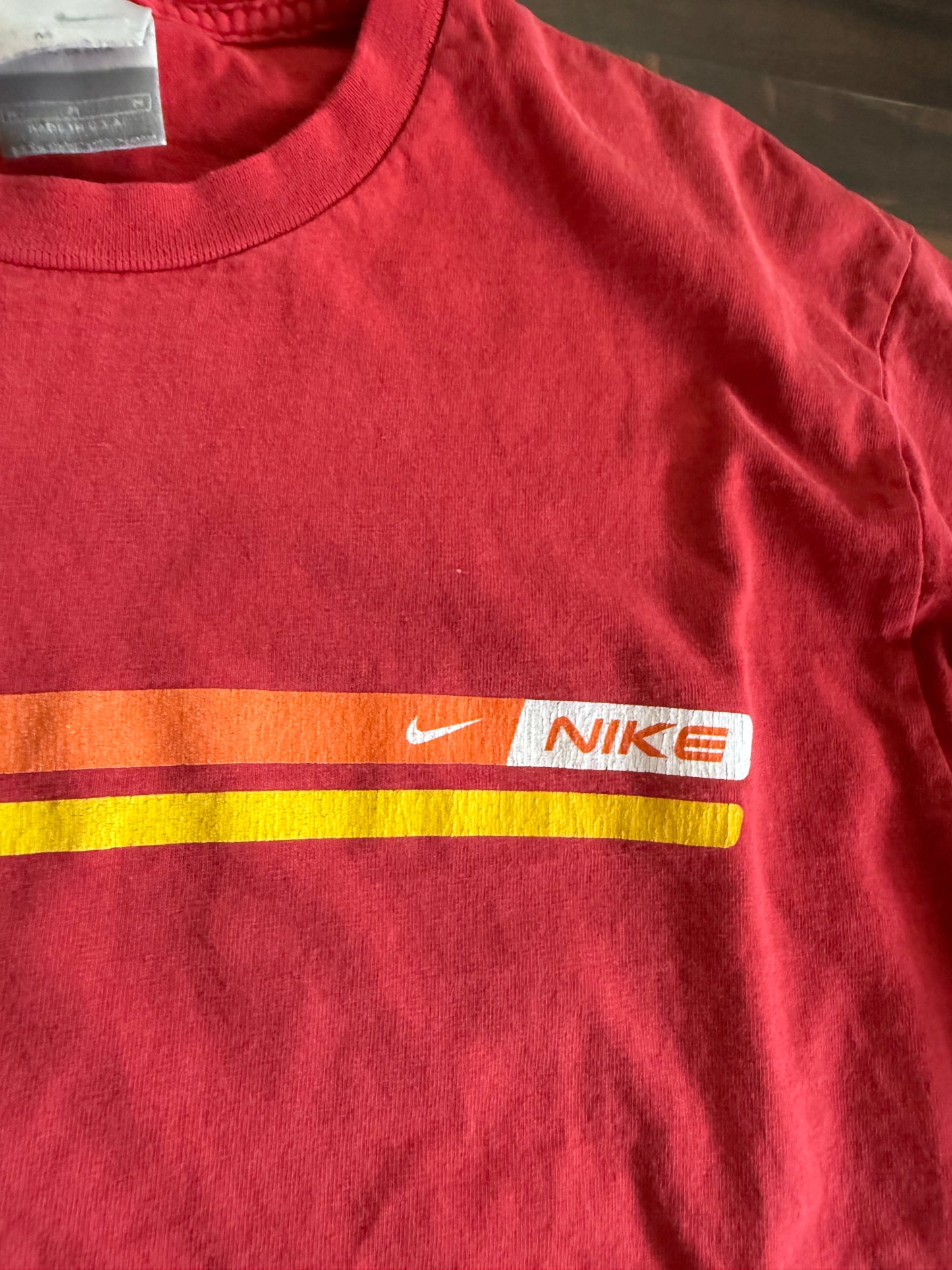 Vintage Nike Red Striped Logo T-Shirt-M