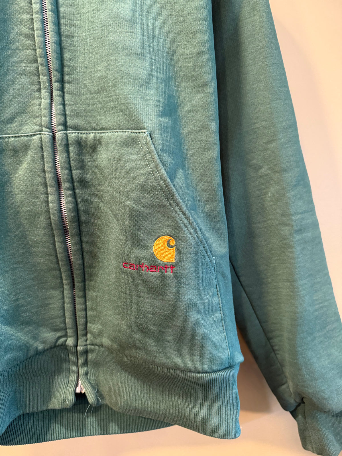 Vintage Carhartt Green Thermal-Lined Zip-Up Hoodie Sweatshirt- M