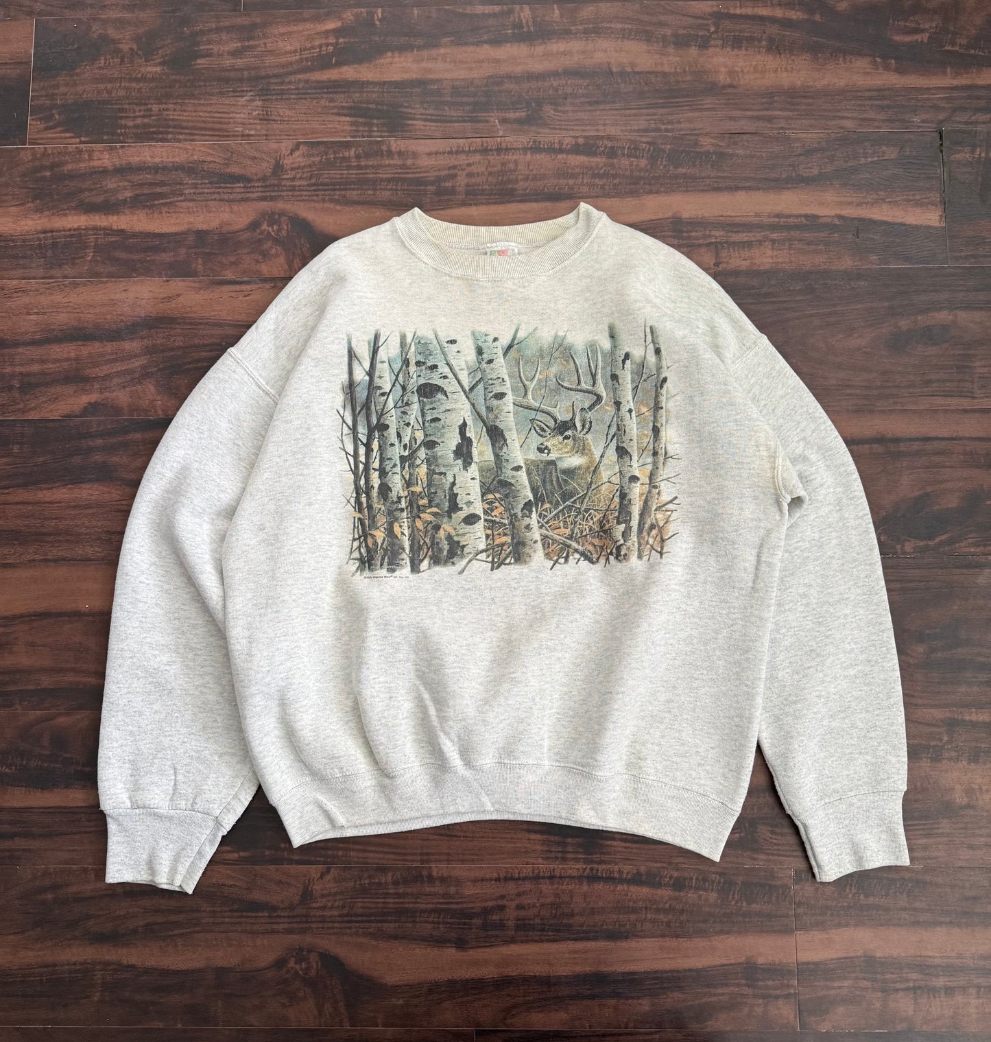 Vintage White Tail Deer Nature Crewneck Sweatshirt- L