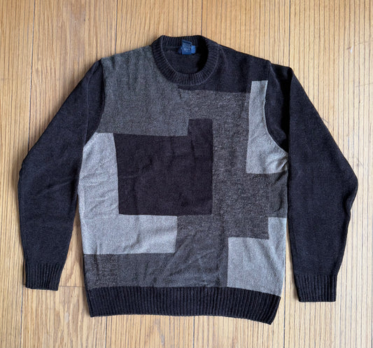 Vintage Nuetral Brown Color Blocked Sweater- L