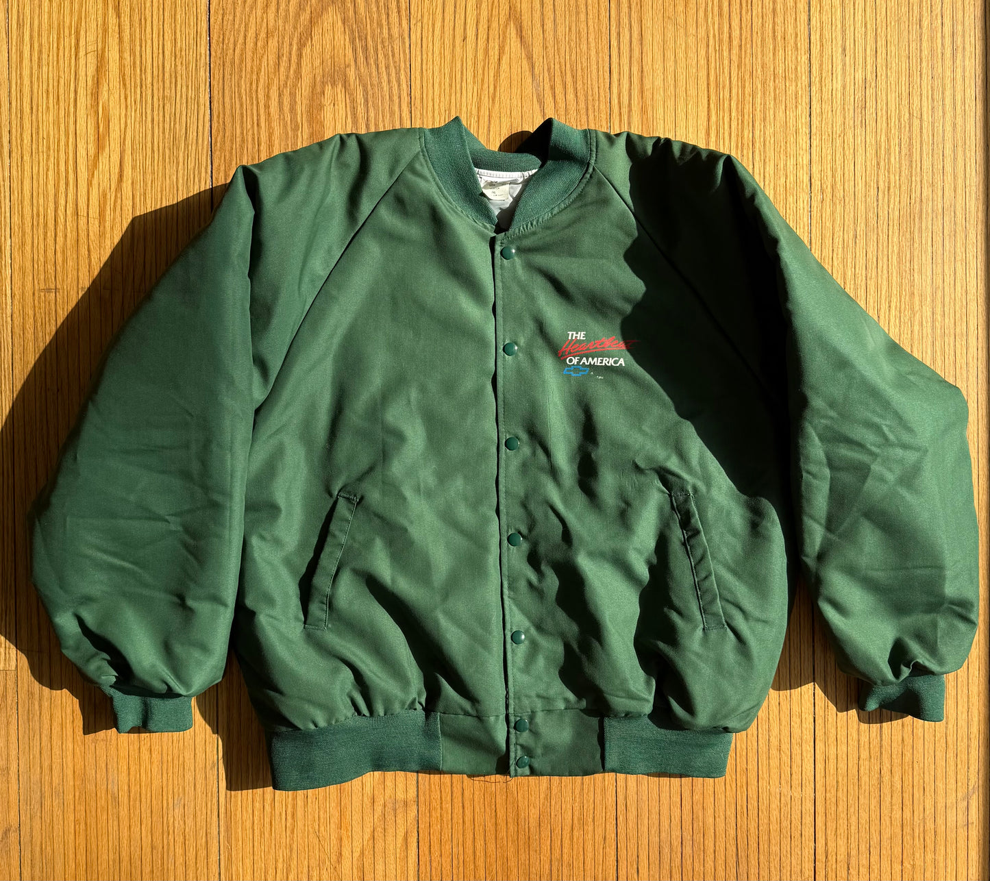 Vintage Chevrolet The Heartbeat Of America Green Bomber Jacket- XL