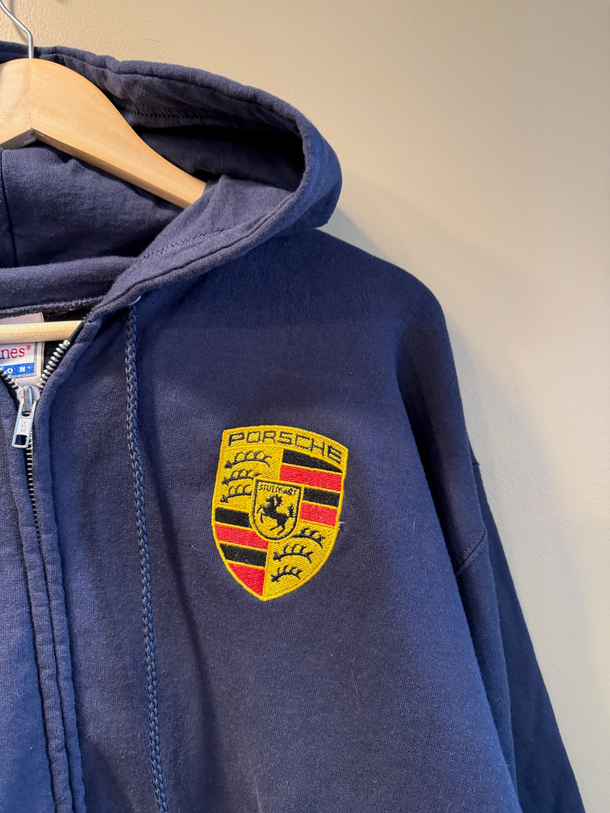 Vintage Porsche Blue Zip-Up Hoodie Sweatshirt - L