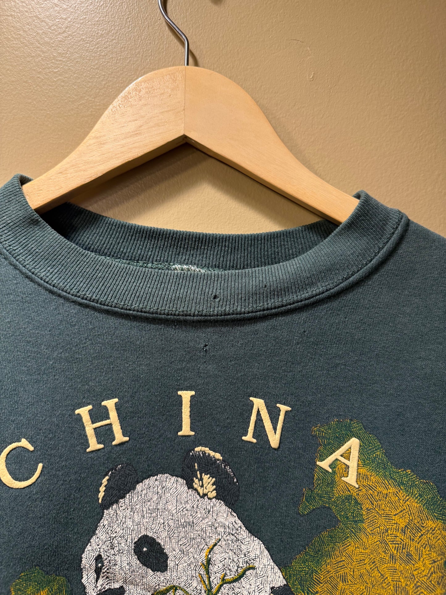 Vintage China Giant Panda Green Crewneck Sweatshirt- L