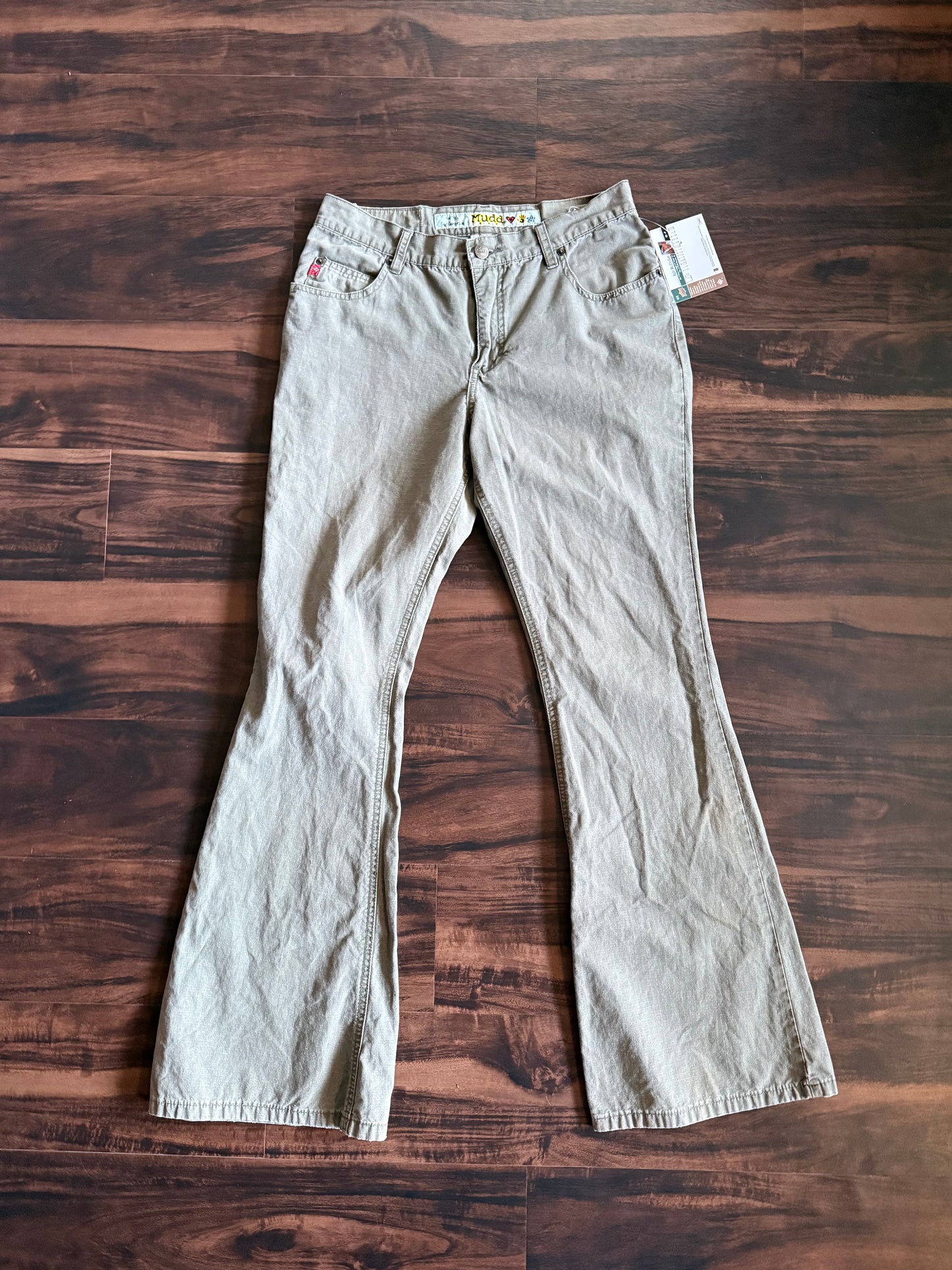 Vintage Y2K Mudd Jeans Green Canvas Flared Pants- 28x31