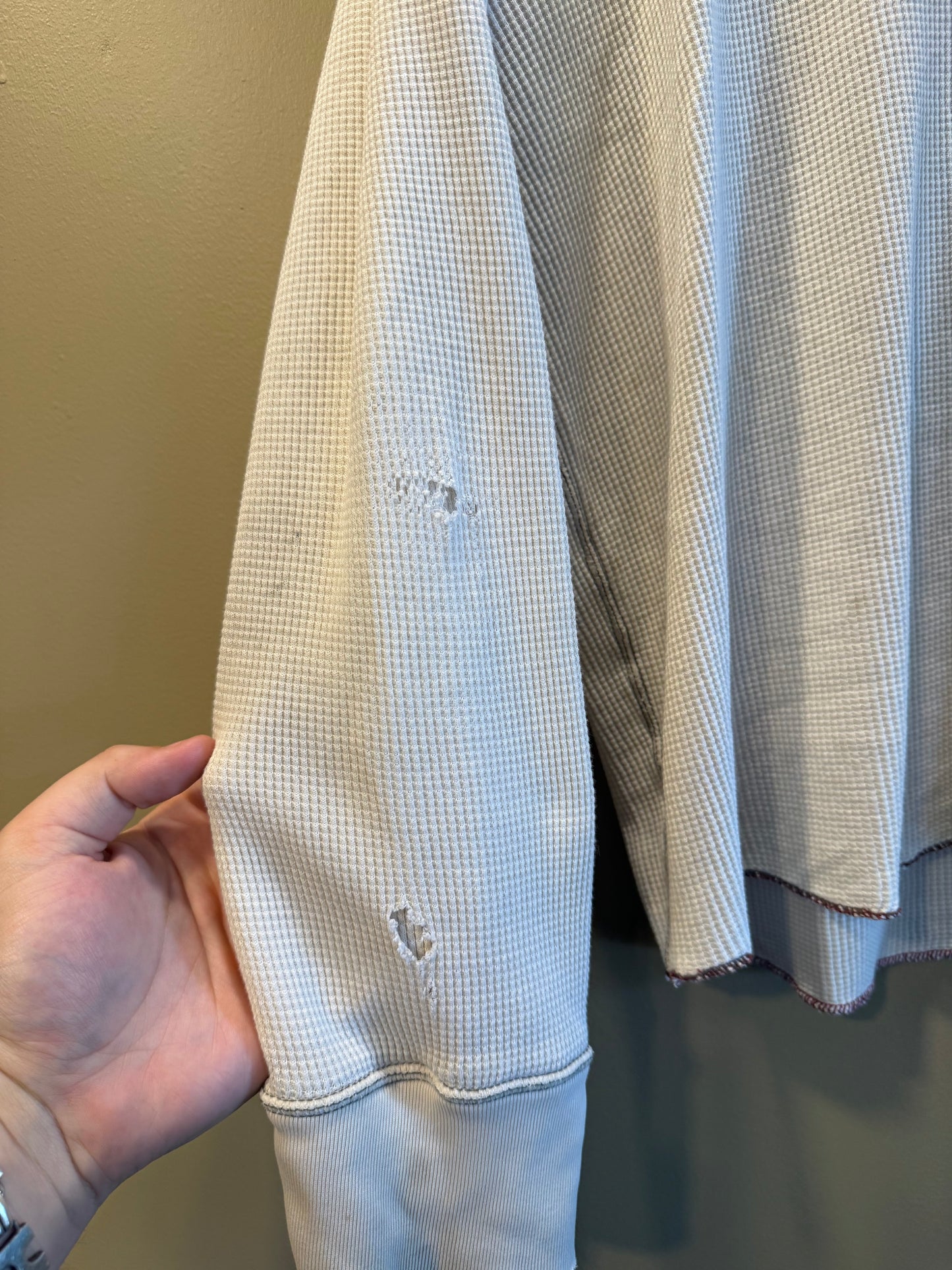 Vintage American Eagle White Distressed Thermal Long Sleeve Shirt- XL