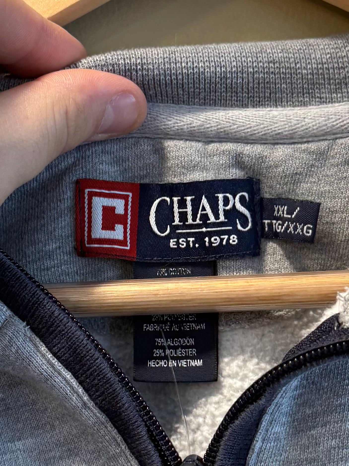 Vintage Chaps Ralph Lauren Gray & Blue Quarter-Zip Sweatshirt- XXL