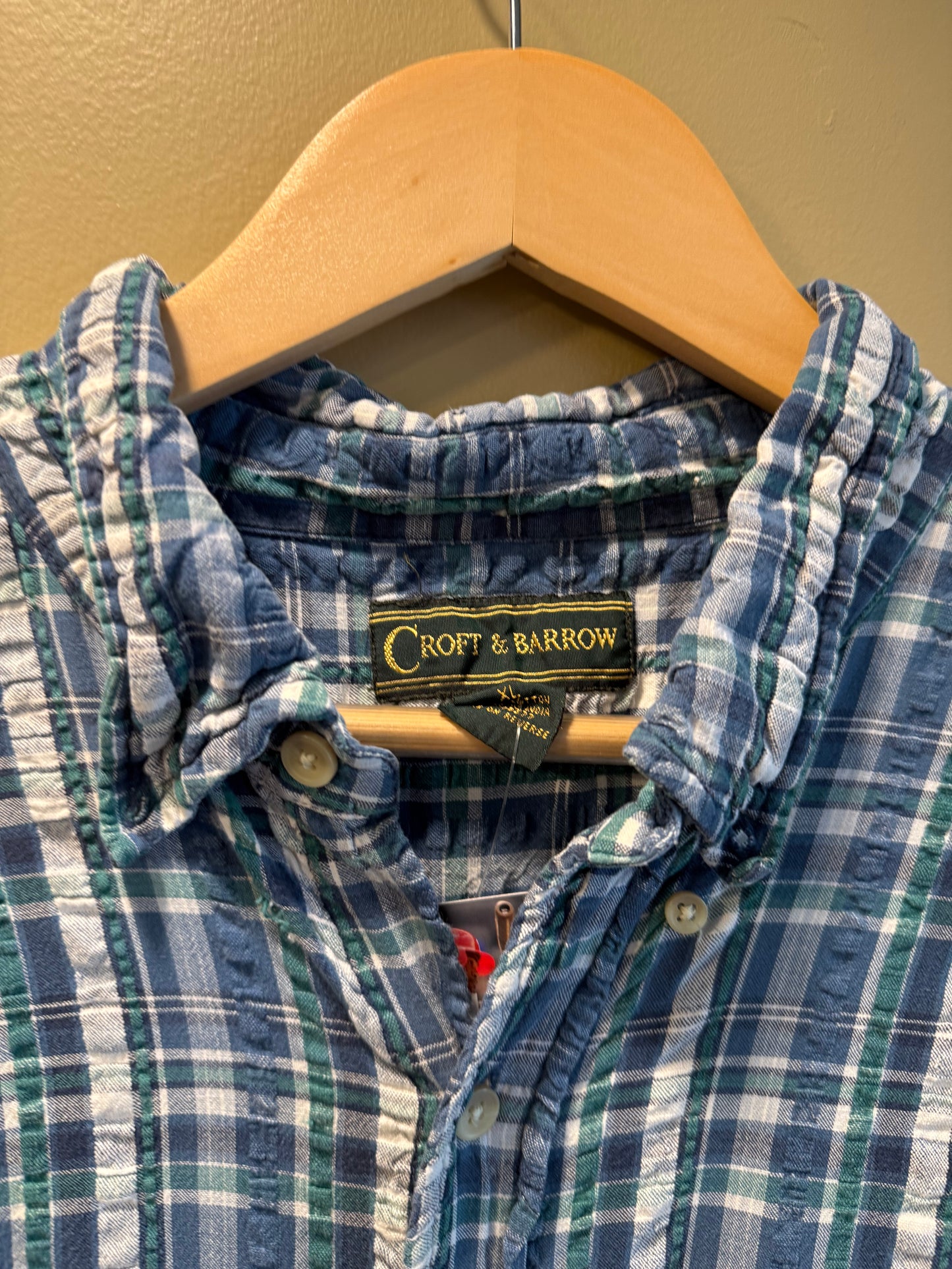 Vintage Croft & Barrow Cropped Cotton Linnen Checkered Button-Up Shirt- XL