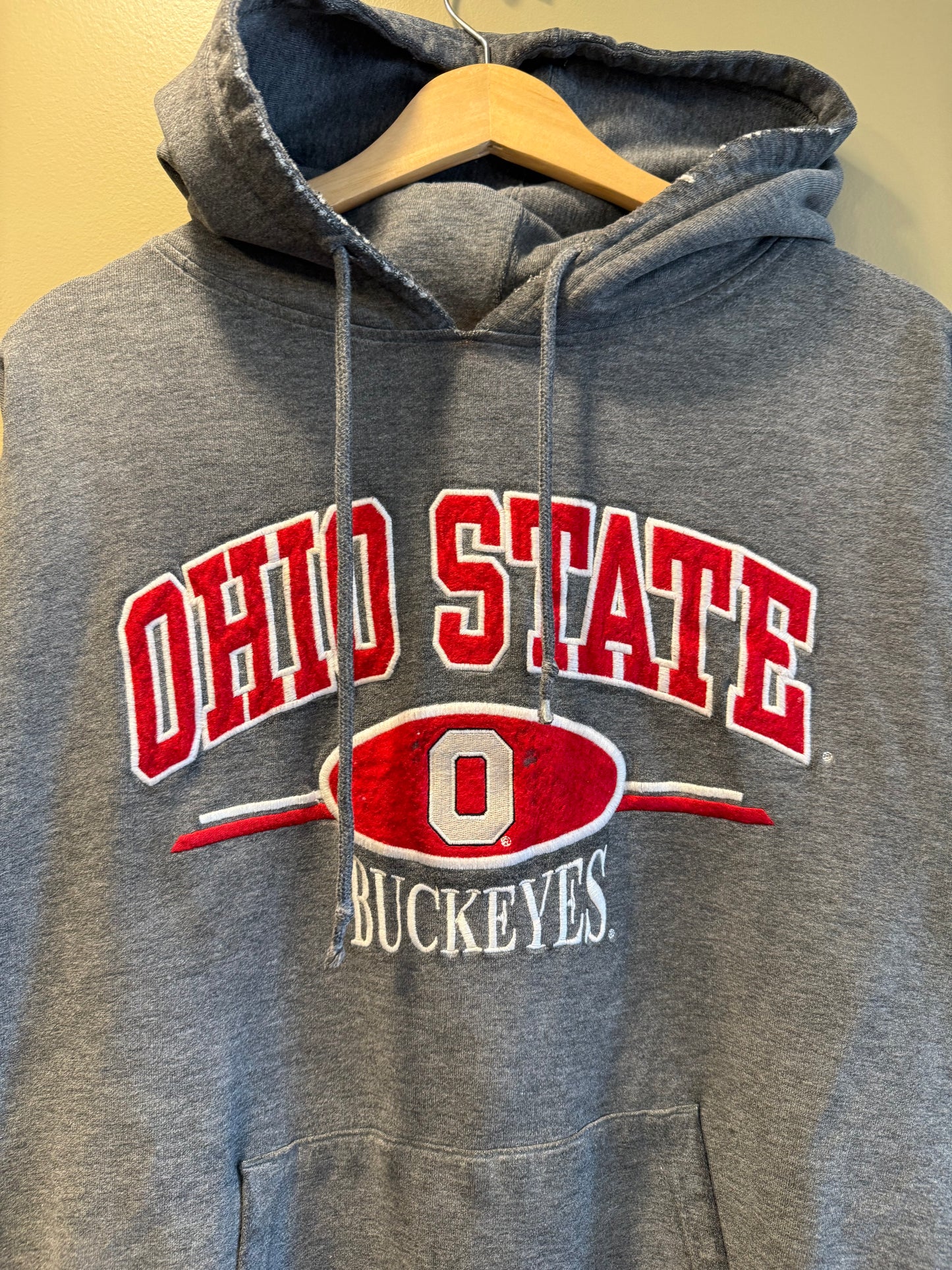 Vintage Ohio State Gray Distressed Hoodie Sweatshirt- L