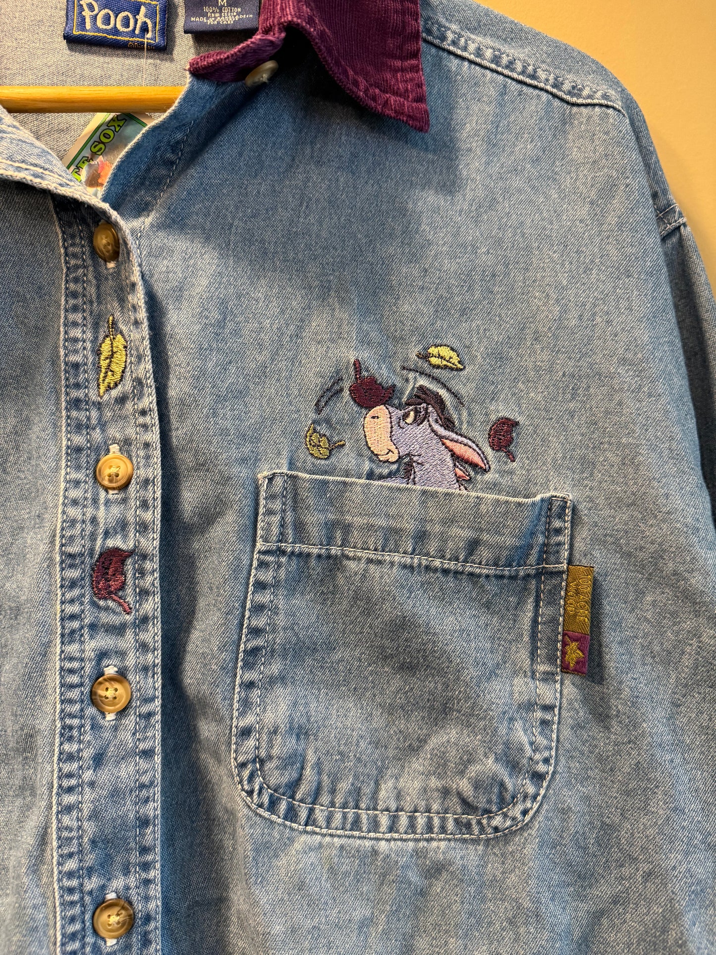 Vintage Eeyore Winnie The Pooh Leaves Denim Button-Up Shirt- M
