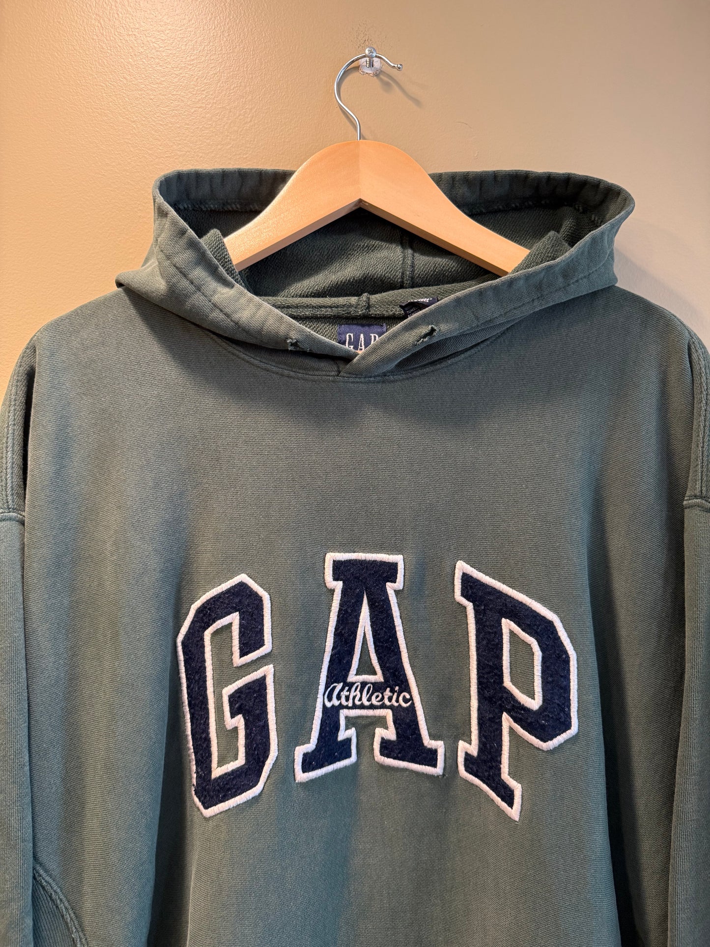 Vintage Gap Green Spell Out Hoodie Sweatshirt- XL