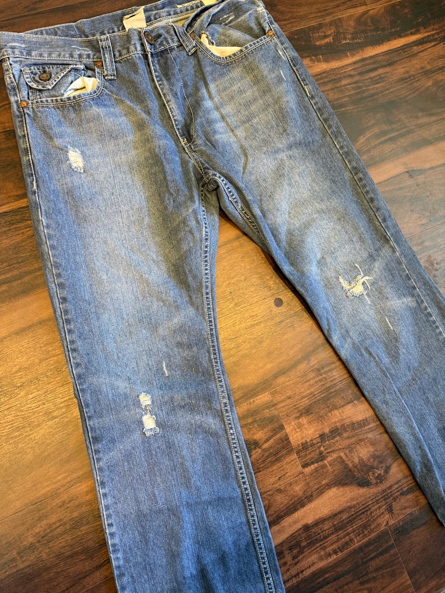 Vintage Hollywood Streetwear Boot Cut Distressed Jeans- 36x32