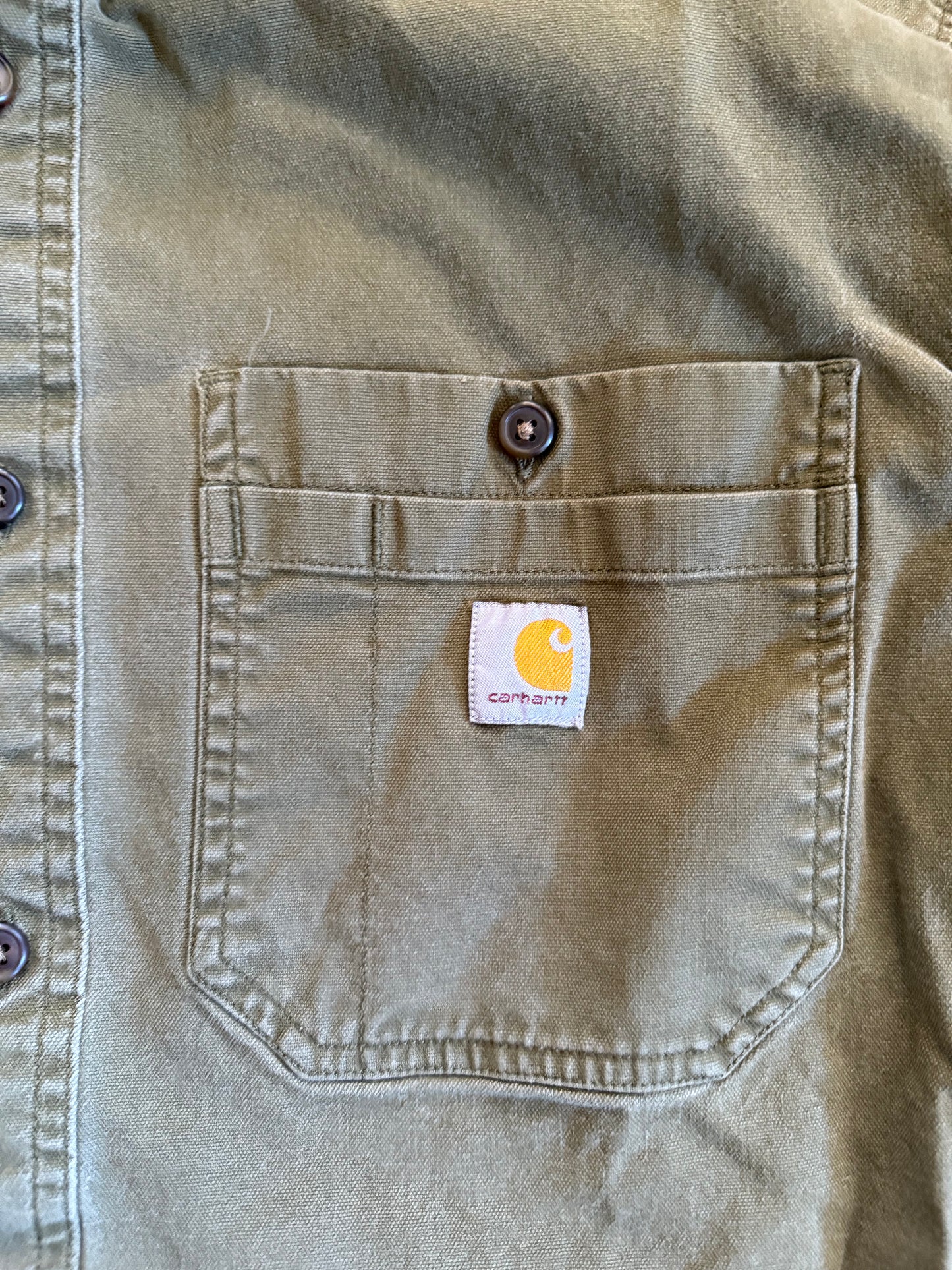 Vintage Carhartt Rugged Flex Short Sleeve Green Canvas Button-Up Shirt- L