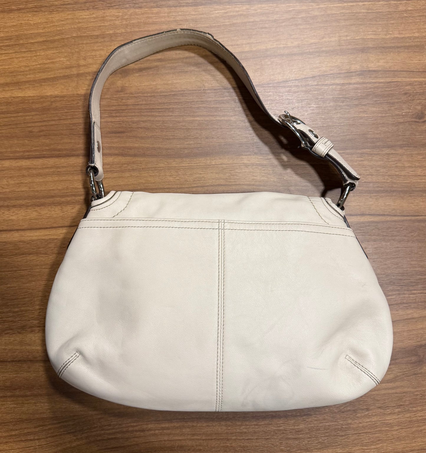 Vintage Coach F13729 Bone/White Soho Pleated Flap Shoulder Bag