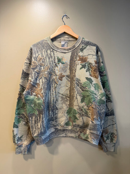 Vintage Jerzees Outdoors RealTree Camo Crewneck Sweatshirt- L/XL