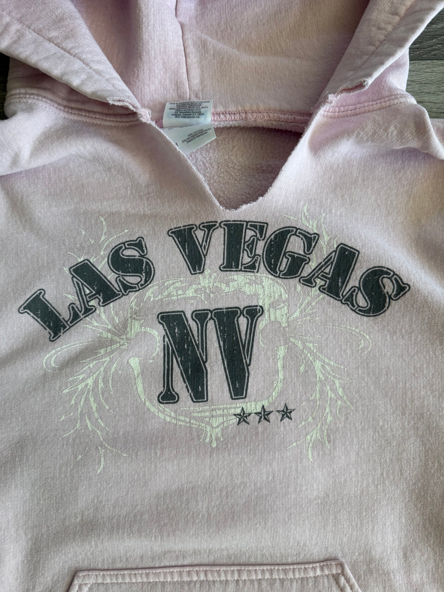 Vintage Y2K Las Vegas NV Light Pink Chopped Hoodie Sweatshirt- M