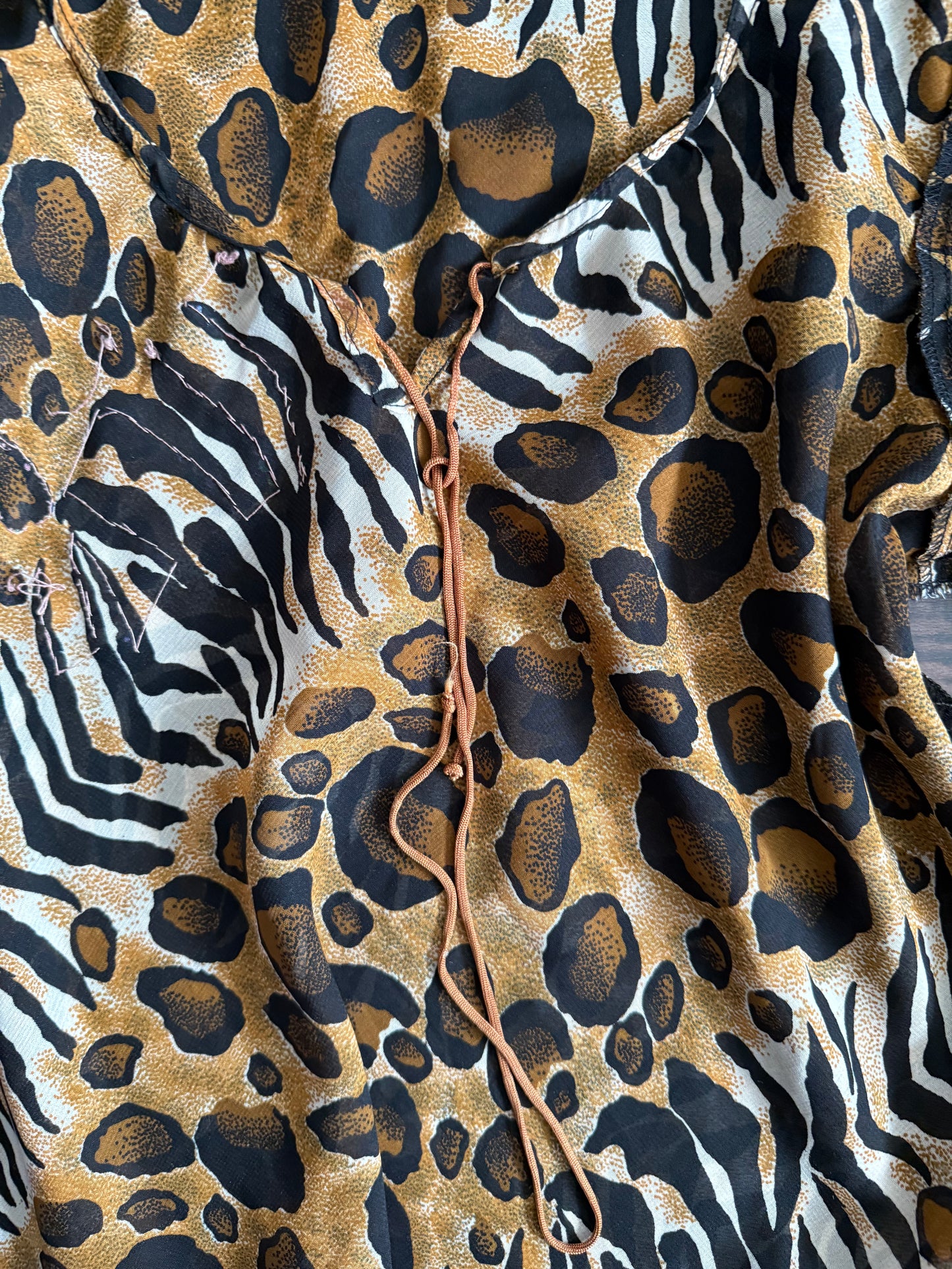 Vintage Y2K Leopard & Zebra Print Blouse- L