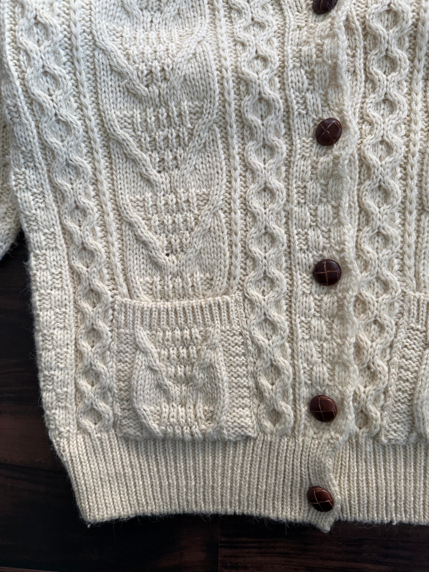 Vintage 100% Wool Celtic Country Made In Ireland White Cable-Knit Cardigan Sweater- M